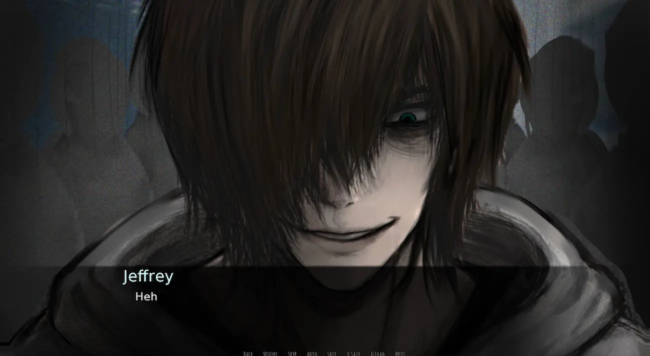Close-up portrait of Jeffrey smiling before his transformation in the Insomnia Jeff the Killer game