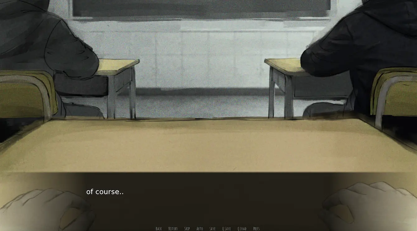 First-person view from a classroom desk in Insomnia Jeff the Killer, where the horror is still only rumors